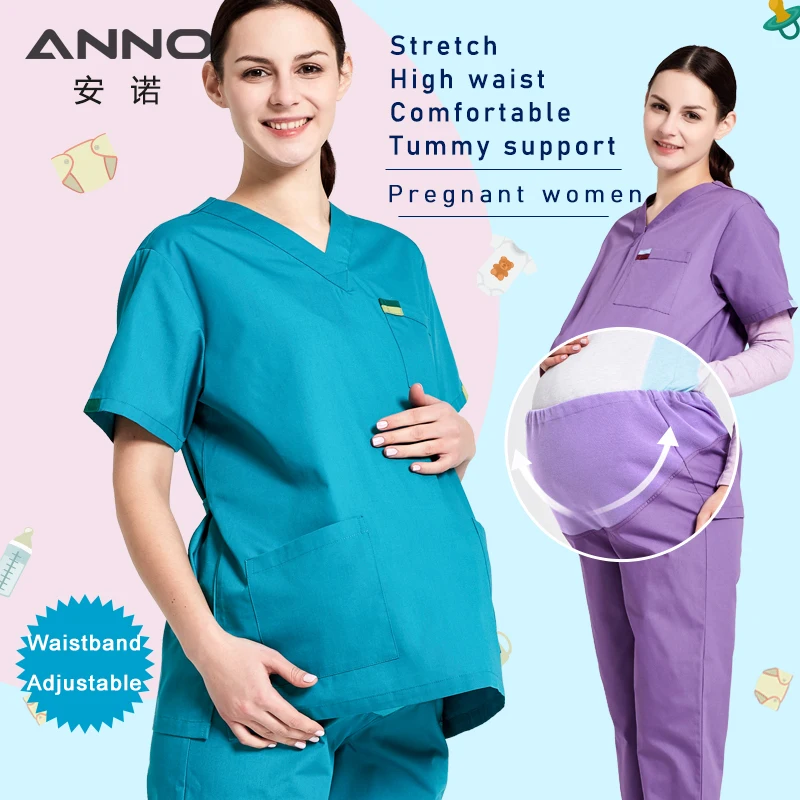 Anno Moederschap Werkkleding Losse Zwangere Vrouw Verpleegster Uniformen Ziekenhuis Kleding Vrouwelijke Verstelbare Taille Scrubs Set