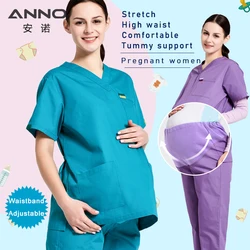 ANNO Maternity Work wear Loose Pregnant Woman Nurse Uniforms Hospital Clothing Female Adjustable Waist Scrubs Set