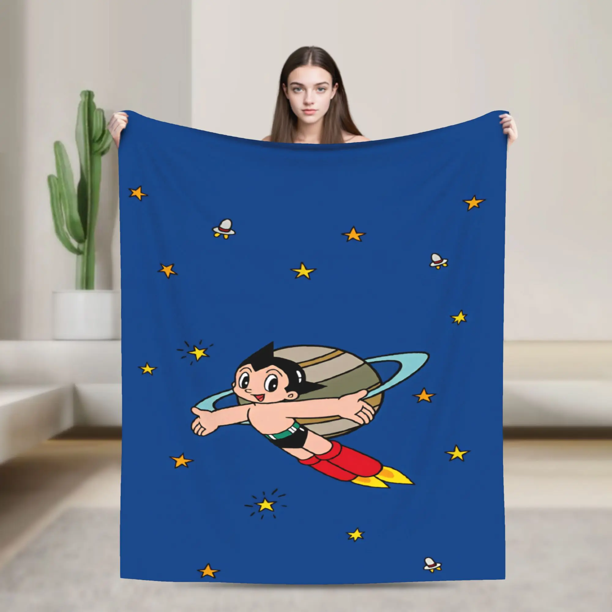 Astro Cartoon Boy Flannel Blanket  Super Warm Throw Blanket for Bedroom Decorative Street Trend Bedspread Sofa Bed Cover