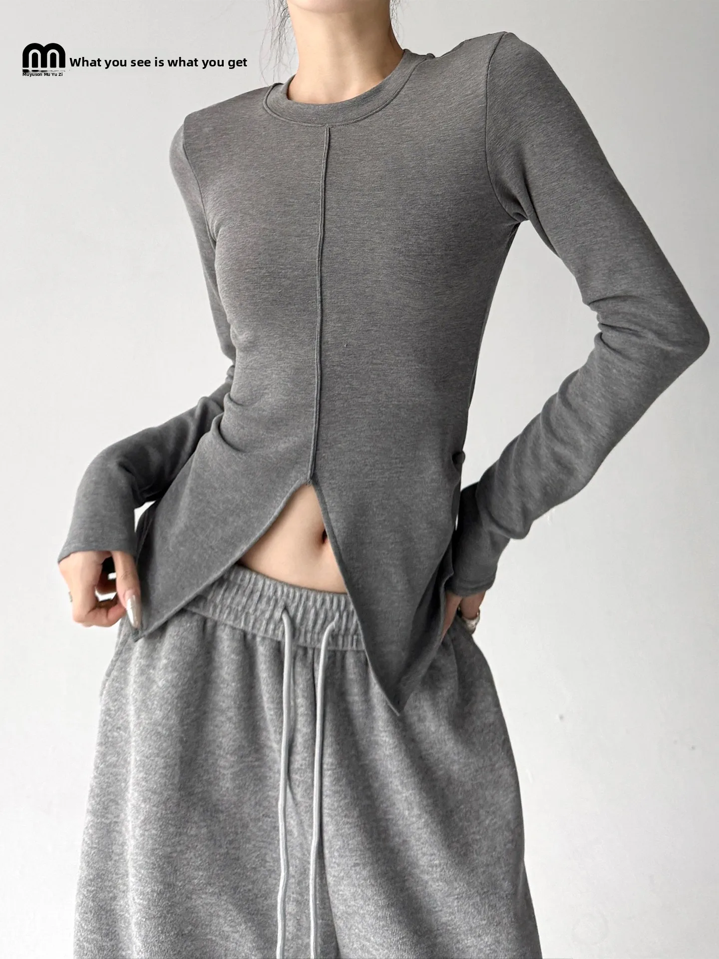 Koreaanse Sle round Ne Long Sve ort T-shirt dames slim fit rits ey super mooie casual top voor herfst winter