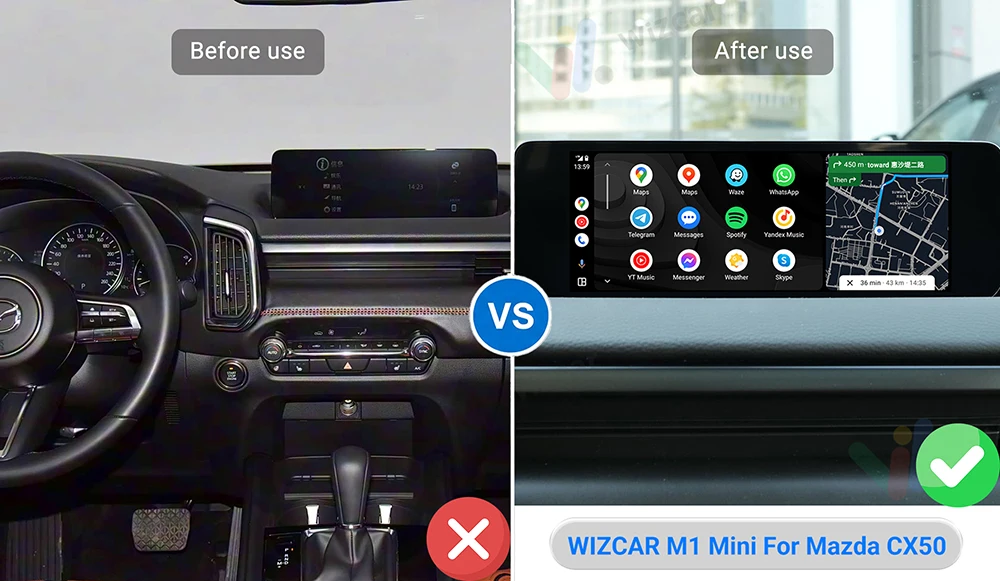 For MAZDA CX50 CX5 CX30 WIZCAR M1 Mini | Wireless Android Auto Google Waze Maps Spotify Music Navigation For Android Phone Use