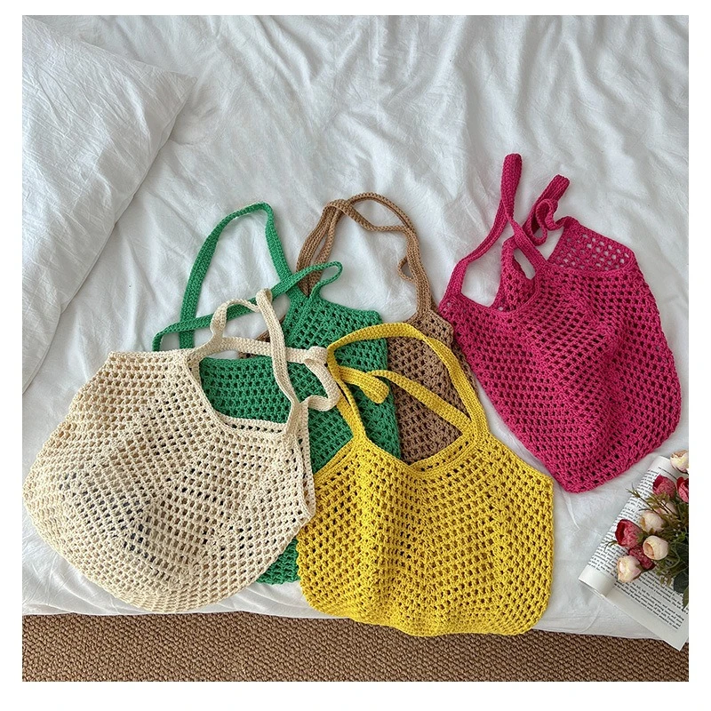 1pc Big Capacity Knitting Shoulder Bag Tote Handbag Summer Mesh Beach Bag Fashion Women's Hollow Woven Shoulder Bags 5