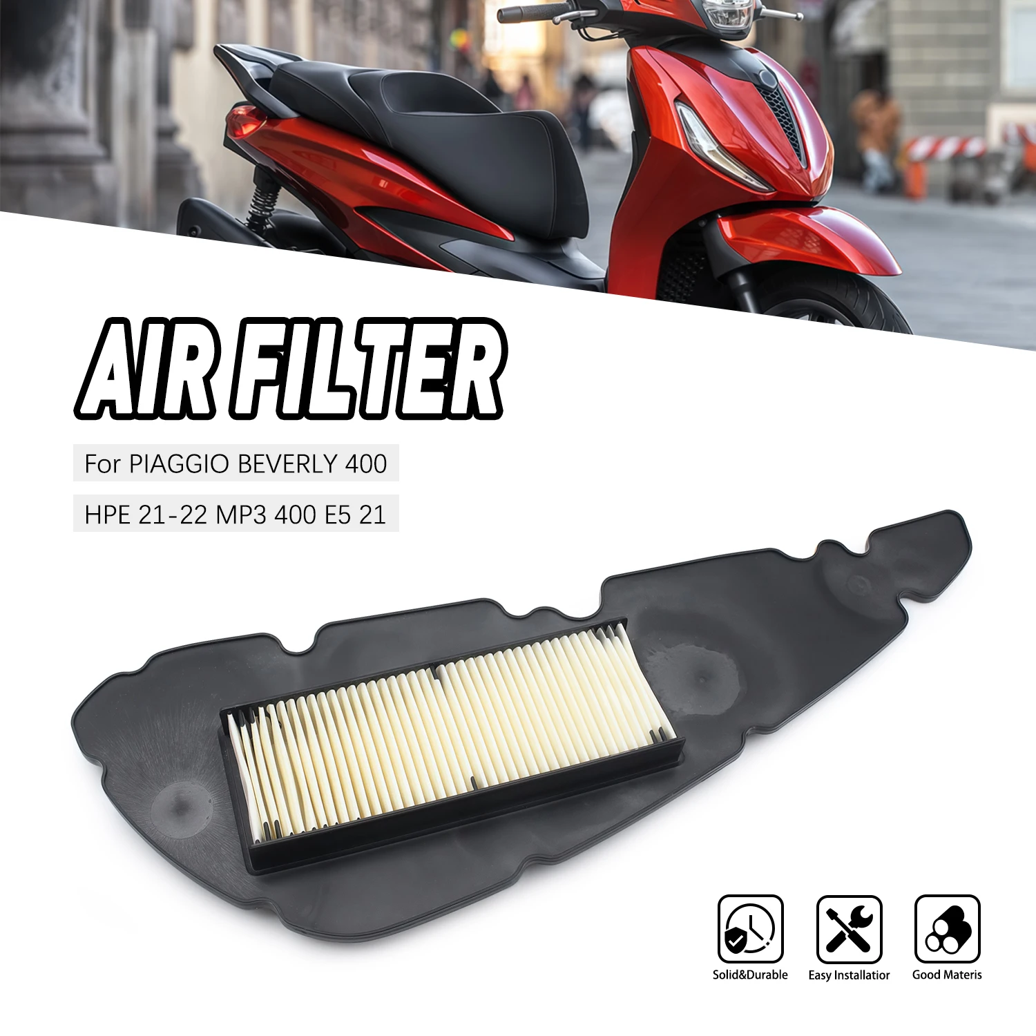 

For PIAGGIO BEVERLY 400 HPE 2021-2022 MP3 400 E5 2021 Air Filter Element reliable Replacement Motorcycle Accessories