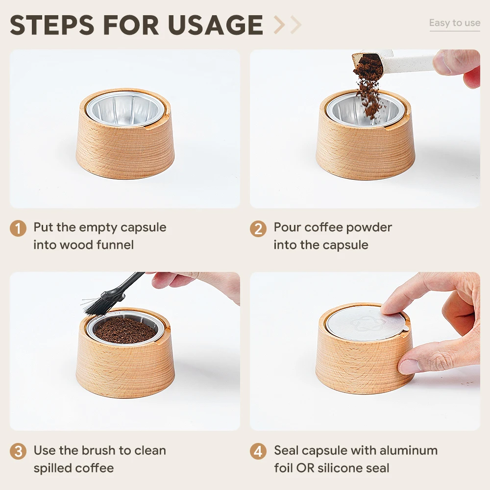 Wooden Reusable Capsule Base For Vertuo Original Capsules Pods Aluminum sticker Foil Seals Lid Kit Coffee Accessories