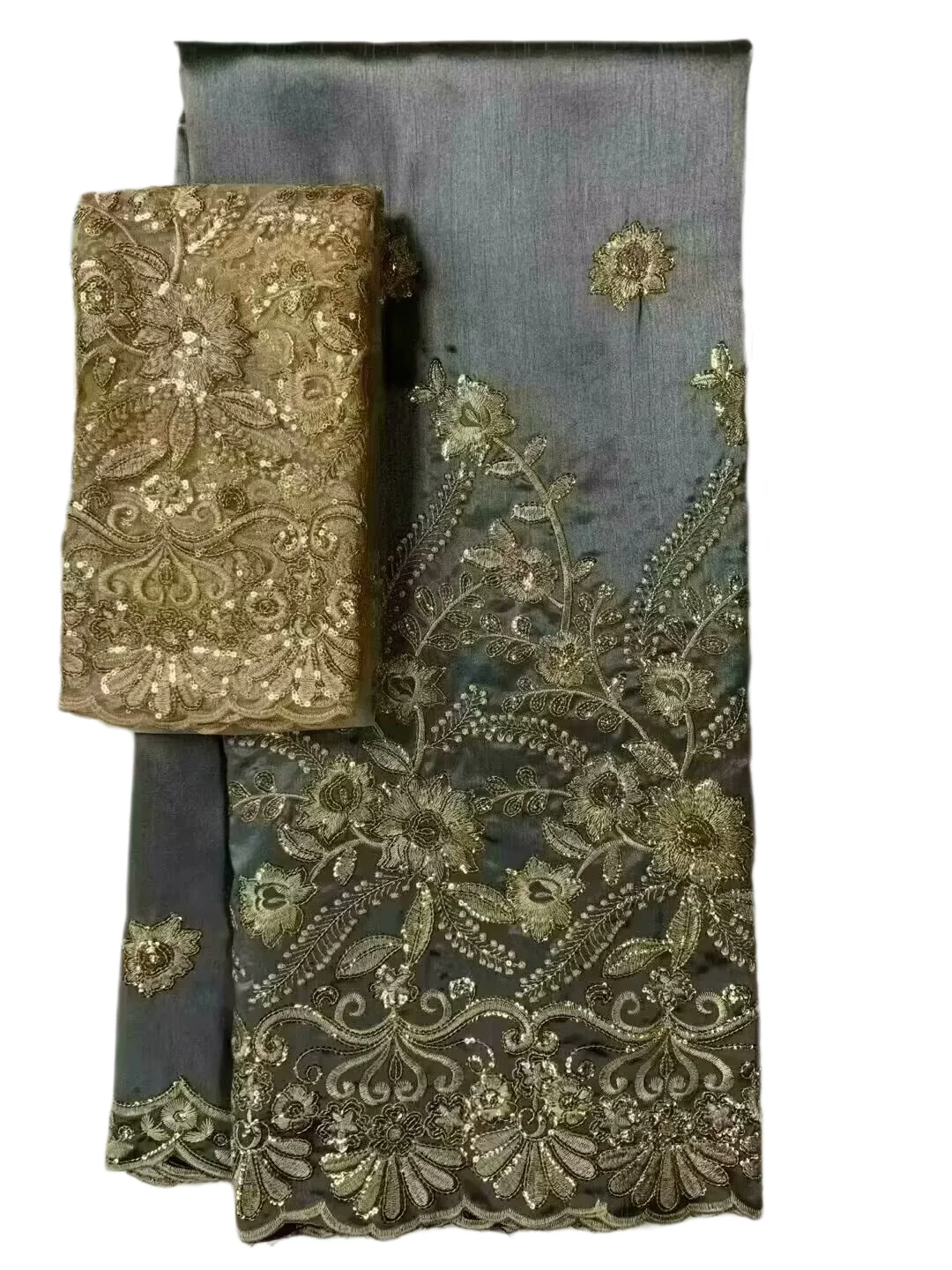 Pailletten George Kant 2025 Hoge Kwaliteit Indiase George Kant Stof Met Franse Netto Kant Stof Blouse Voor Trouwjurk 5 + 2Yards QZ