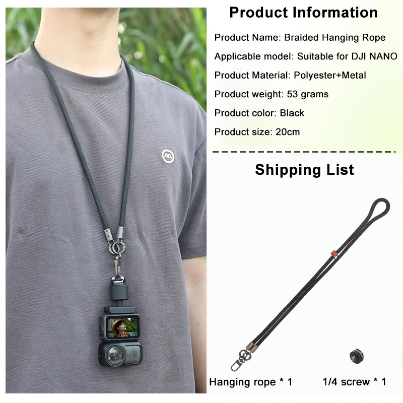 Câmera pescoço corda para dji osmo nano polegar câmera esportiva liberação rápida diagonal cruzando corda de segurança preto marrom