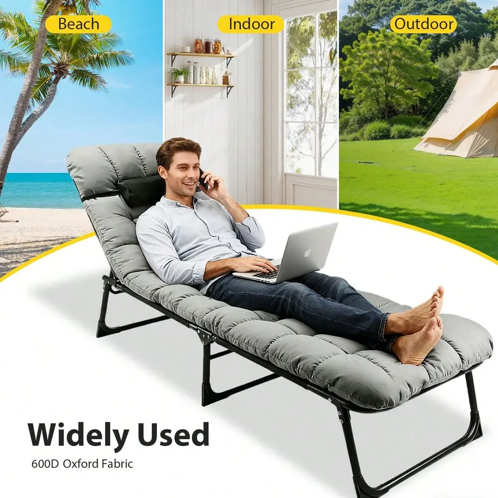 

Camping Cots For Adults, Adjustable 3Position Adults Reclining Folding Chaise, Outdoor Portable Folding Lounge Chair Sleeping C