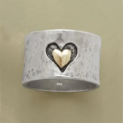 Delicate Silver Color Heart Ring for Women Fashion Metal Two Tone Engagement Wedding Ring Jewelry