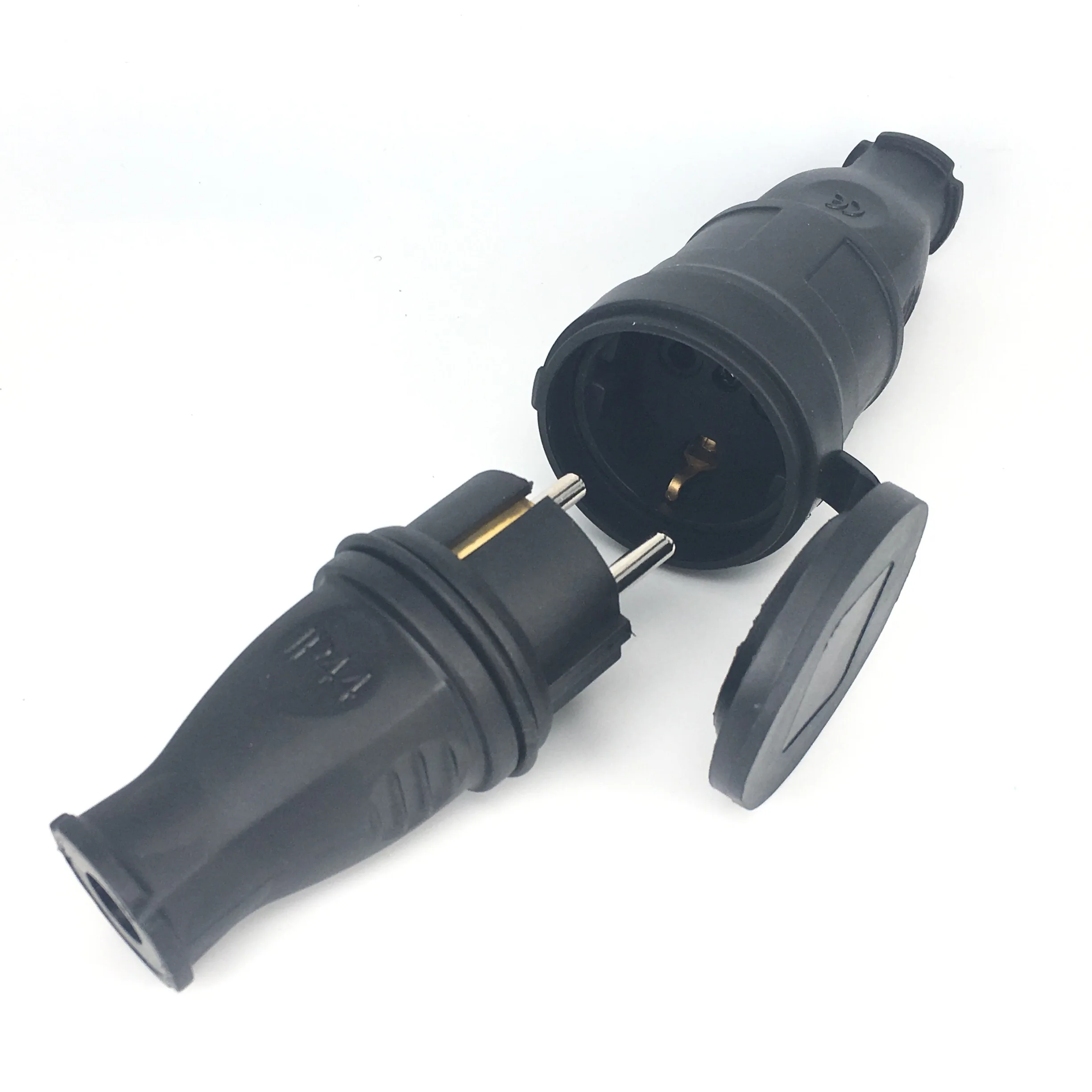 Bolantedz EU Rubber Waterproof Socket Plug Electrial Grounded European Connector With Cover IP44 For DIY Power Cable Cord 16A image 2