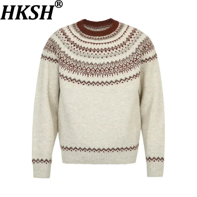 

HKSH Autumn Winter New Men's Tide Loose Printing Pullover Sweater Trendy Vintage Casual Elegant Fashion High Street Tops HK12505