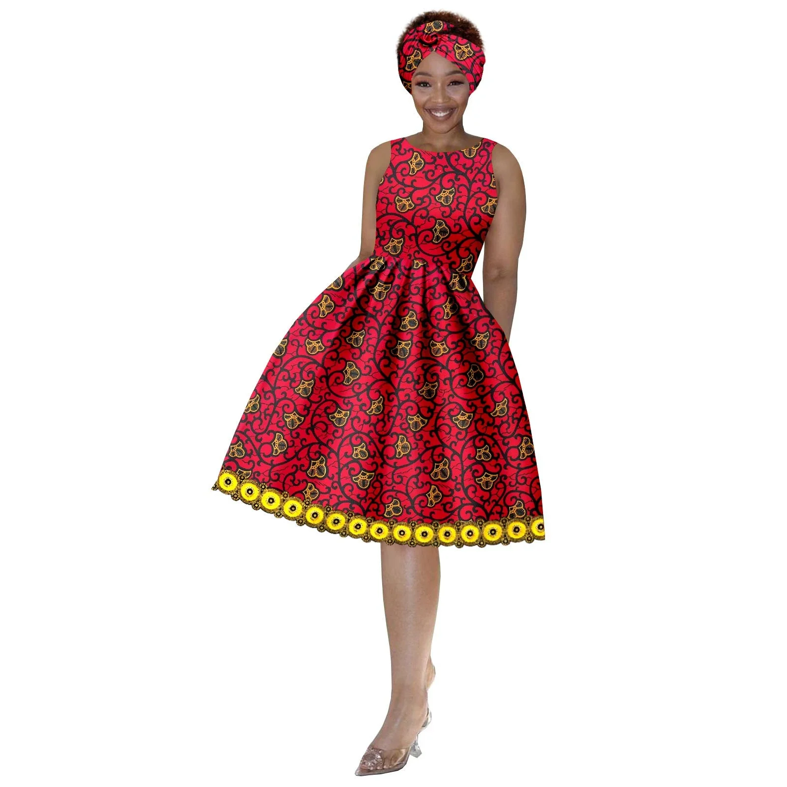 فستان جنسي نسائي أفريقي على الموضة جديد لعام 2025 فستان أنقرة مطبوع بدون أكمام ورقبة دائرية مع حجاب لحفلات أعياد الميلاد وحفلات الزفاف