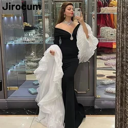 Jirocum Sparkling V Neck Prom Dress Crystal customized Party Evening Gown Floor Length Ruffled Long Sleeve Formal Occasion Gowns