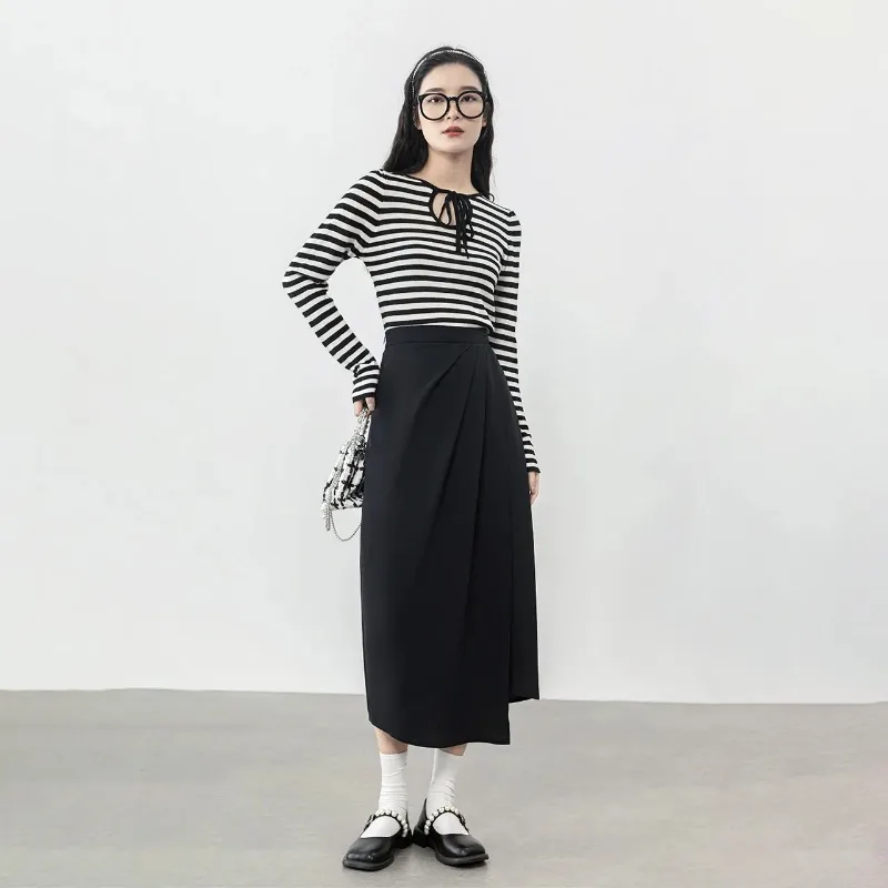 Womens High Waist Irregular Twist Split Suit Midi A Line Skirt Summer Petite Size
