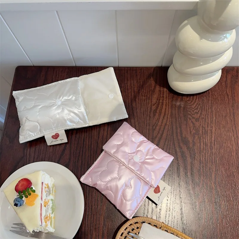 Cute Pink Heart Coin Purse Sanitary Napkin Storage Bag Menstrual Pouch Multi-Function Portable Case Student Travel Organizer
