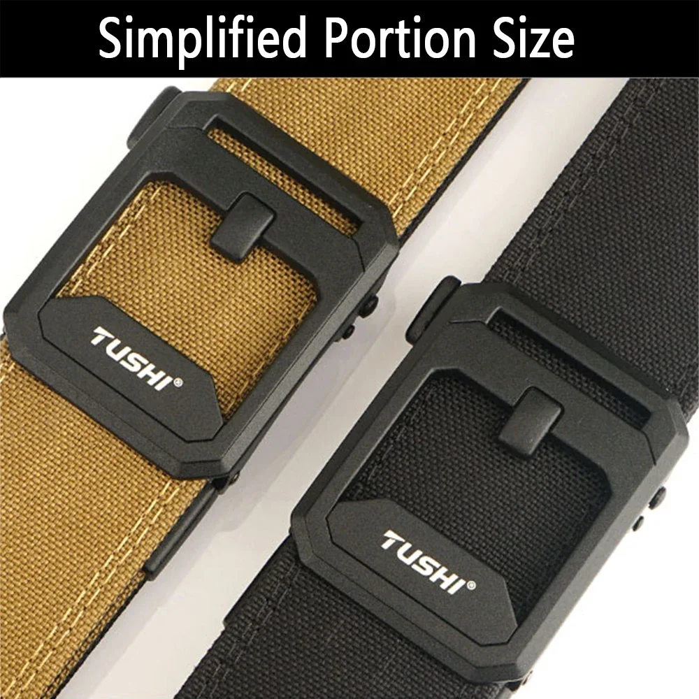 TUSHI Brand 4.3CM Wide Double-layer Reinforced Automatic Buckle Shooting Training Quick Hanging Pistol Mens Belt Nylon Outdoor