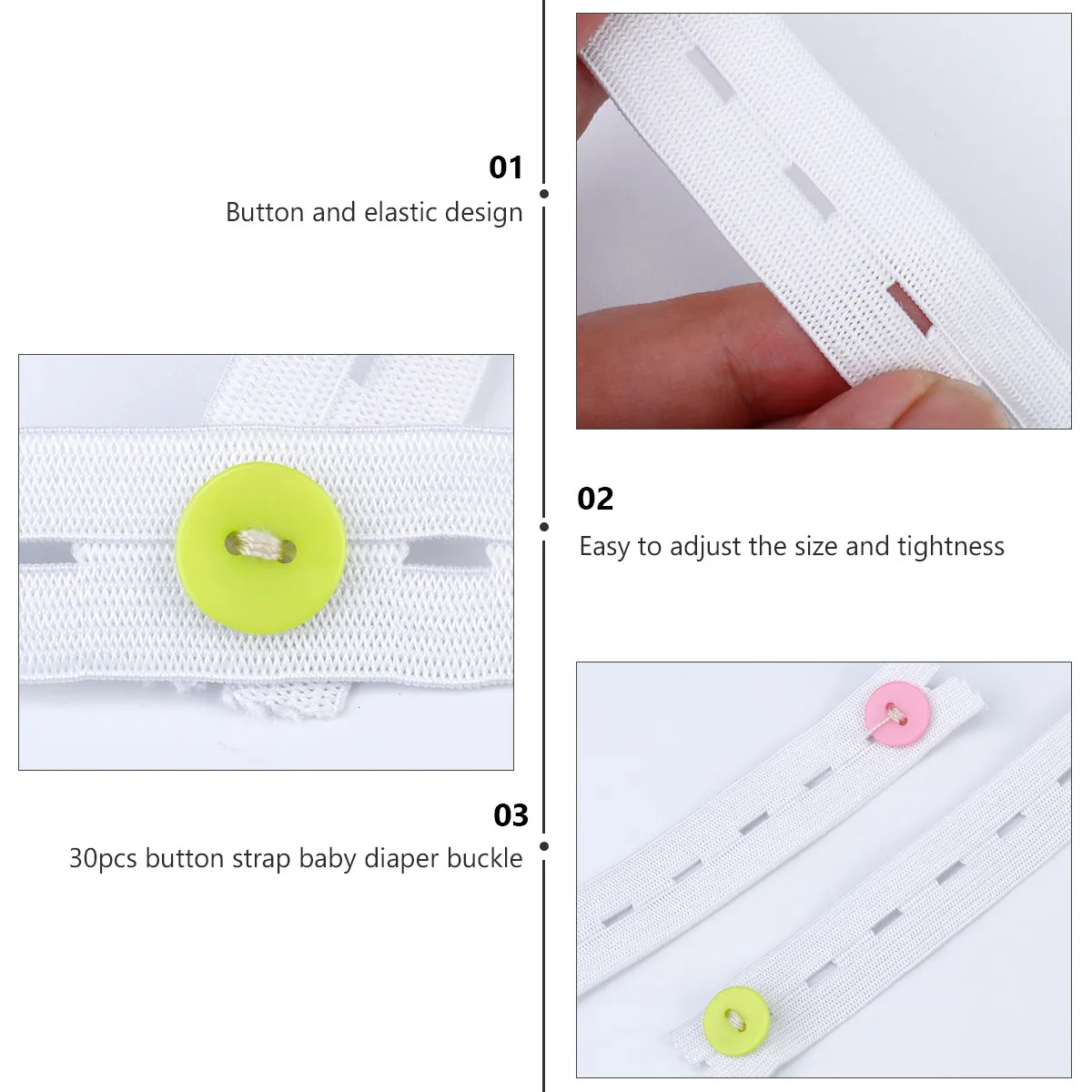 30Pcs Diaper Buckle Adjustable Soft Comfortable Infant Toddler Diaper Fastening Belt Buckle Cartoon Design No Smell Safe Skin