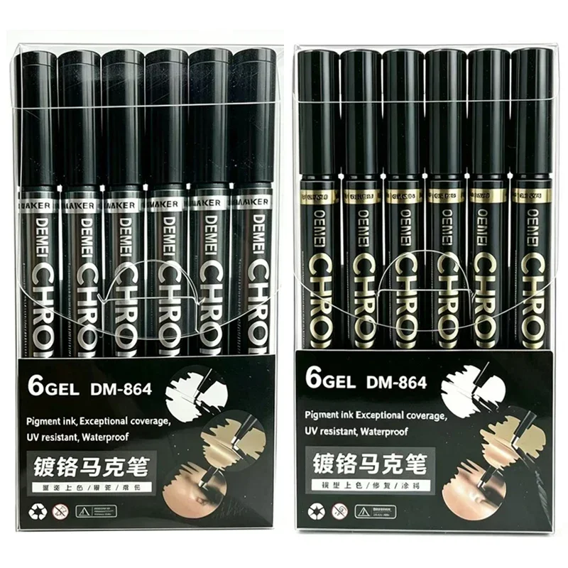 1-12 Stück Chrom-Spiegelmarker-Set Wasserfeste DIY Reflektierende Farbstifte Gold Silber Marker Modellmalerei Kunstmarker Zubehör – Detail 9