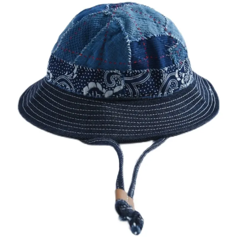 Original Handmade Ancient Cloth Stitching Blue-dyed Basin Hat Japanese-style Kendo Cloth Fisherman's Hat for Men