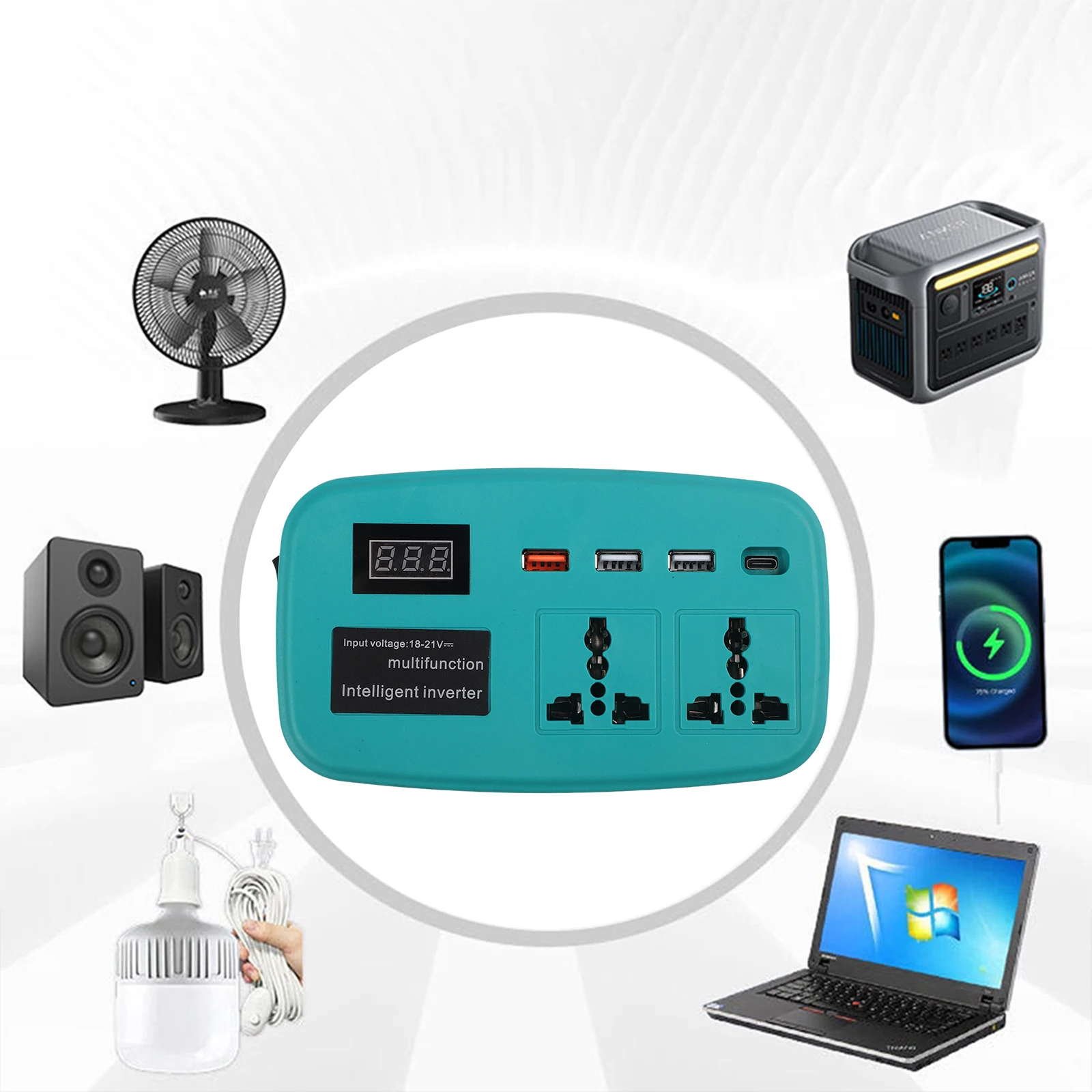 

Преобразователь постоянного тока в переменный, умный портативный инвертор, преобразователь батареи, уличный автомобиль, случайный выбор цвета