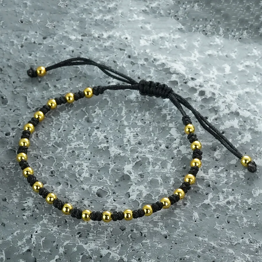 Red Black Rope Chain String Gold Color Beads Men Women Adjustable Fine Rope Bracelet Couple Friendship Bracelet Casual Jewelry