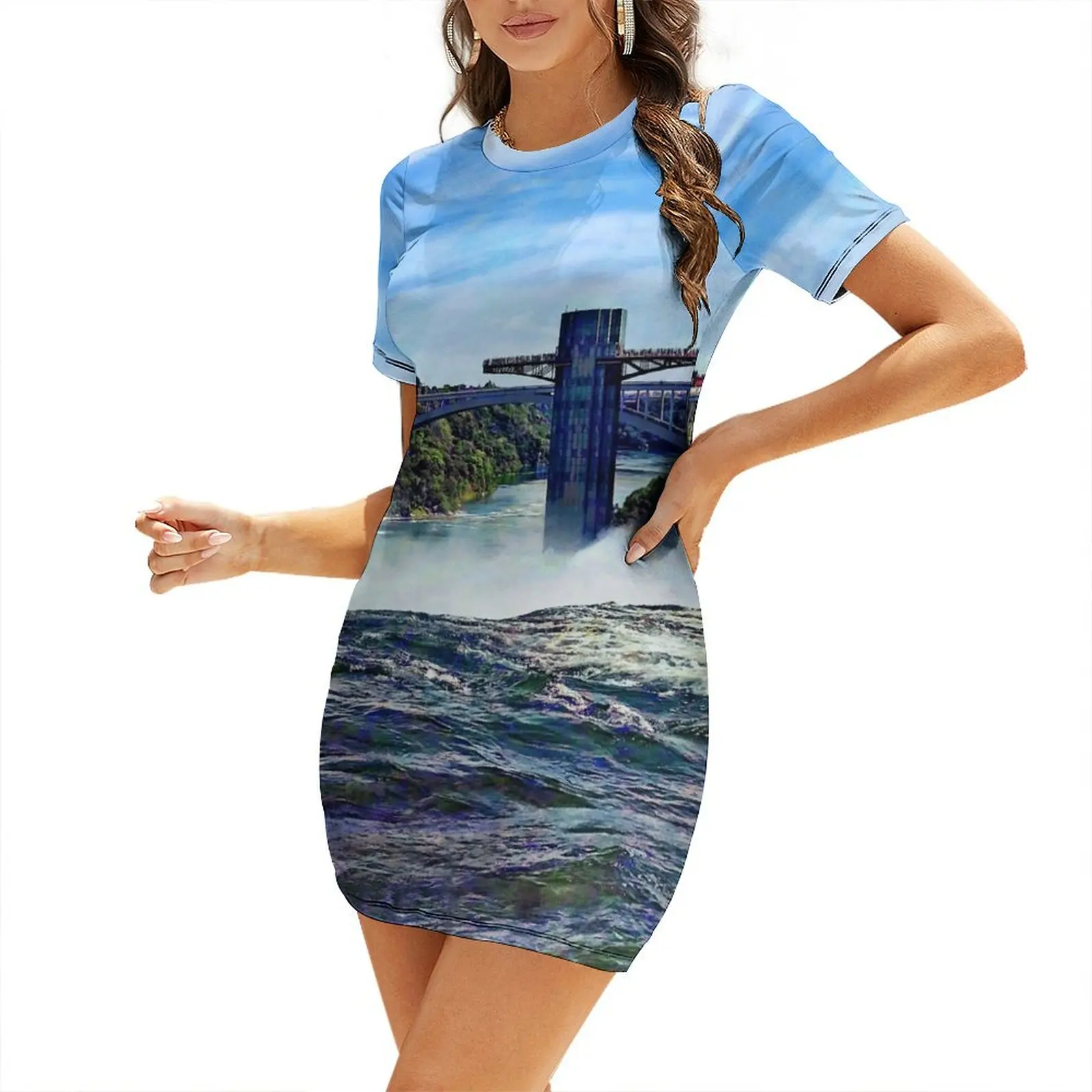 

Niagara Falls NY - Prospect Point Observation Tower Short Sleeved Dress women clothes Long dresses