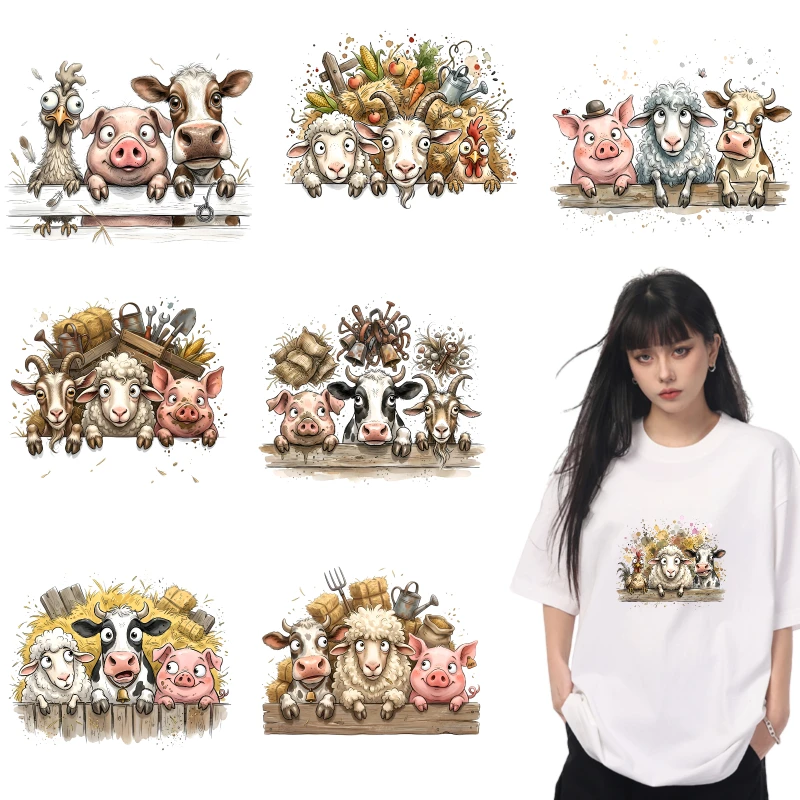 

2PCS Farm Animals Group Portrait iron on patches DTF Patches for clothes Iron-on transfers for clothing heat transfer sticker