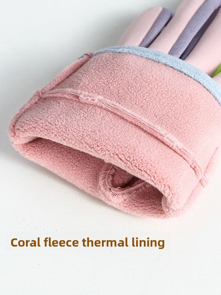 Thickened Fleece Children's Gloves Outdoor Cycling Windproof Waterproof Autumn Winter Sports Style Boy Girl Universal Gloves