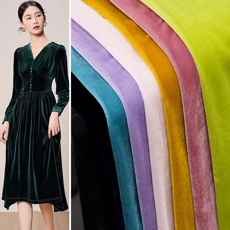

Solid Color High Simulation Silk Velvet Fabric Luxury Custom Dress Cheongsam Top Skirt Wide Leg Pants Designer Material
