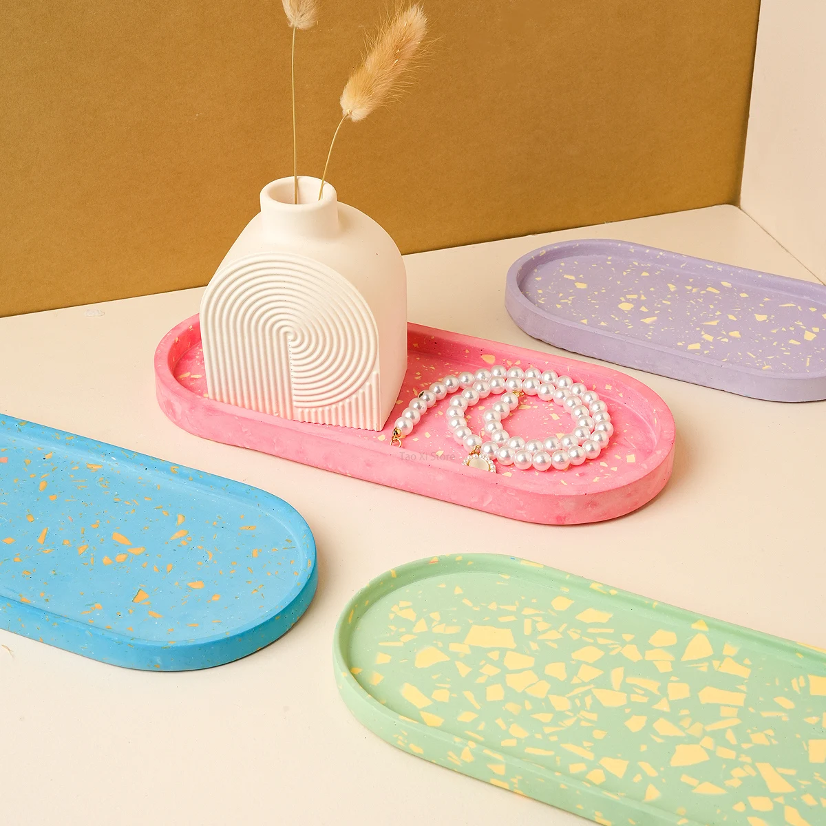 Concrete Oval Tray Silicone Mold DIY Coaster Crafts Making Plaster Resin Jewelry Storage Plate Casting Molds Home Deco Vase Base view 2