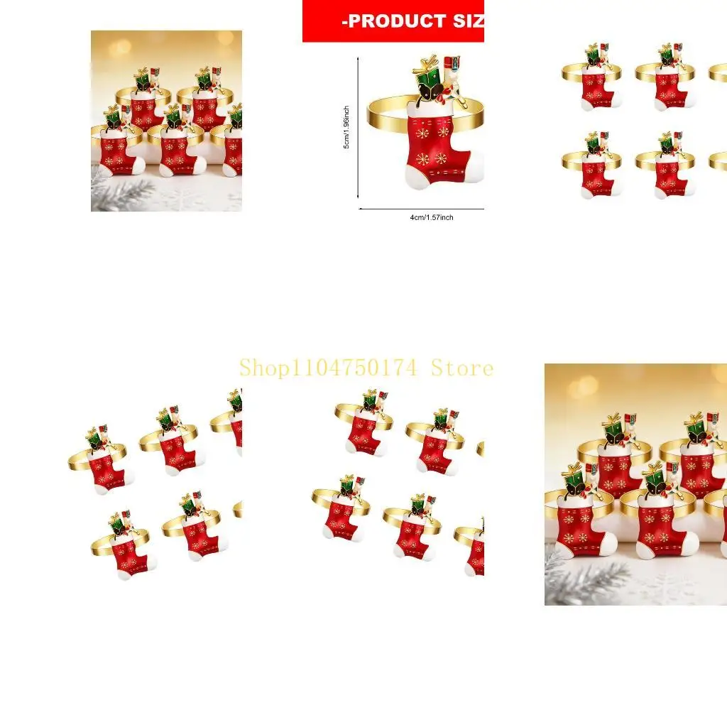 6Pcs Enamel Alloy Christmas Stocking Napkin Rings with Decorative Gift Accent Top Sale