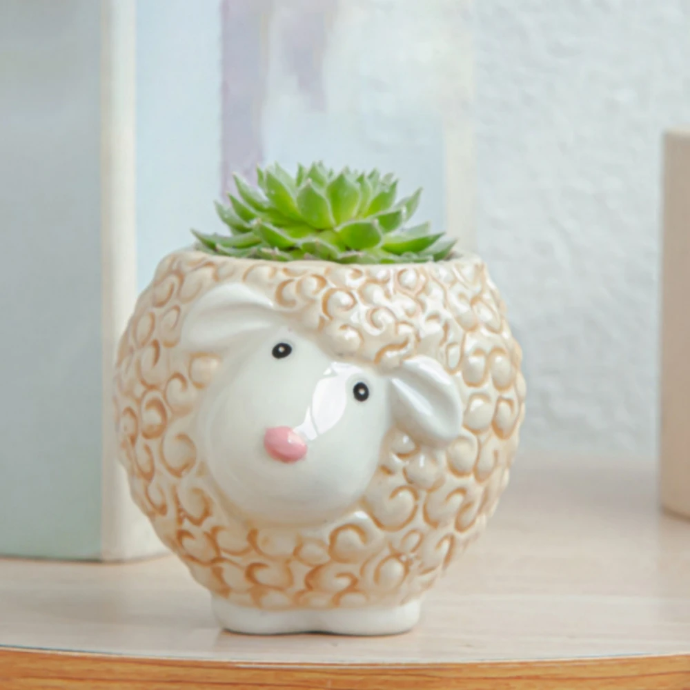 Creative Animal Ceramic Flowerpot Succulents Planter Water Planting Container Sheep Fox Shape Decorative Pot Desktop Ornaments