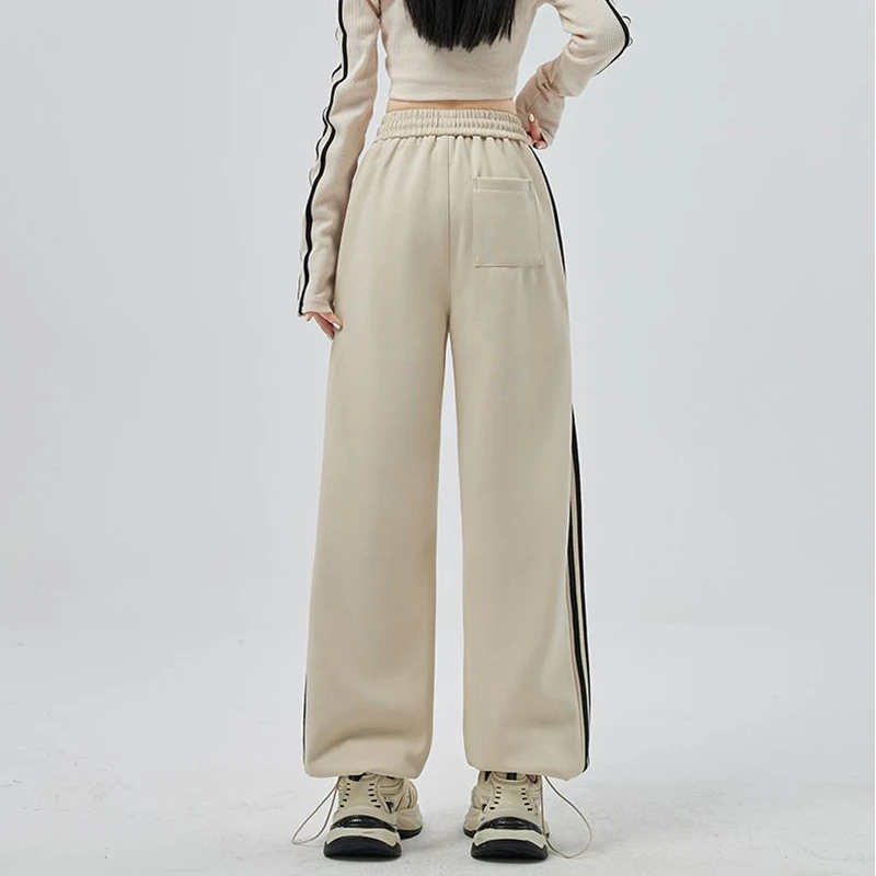 Heißer Verkauf Mädchen Hohe Taille Gerade Bein Cargo Hosen Neue Streetwear Weiblichen Koreanischen Hosen Dame Gestreiften Schnell Trocknend Hosen