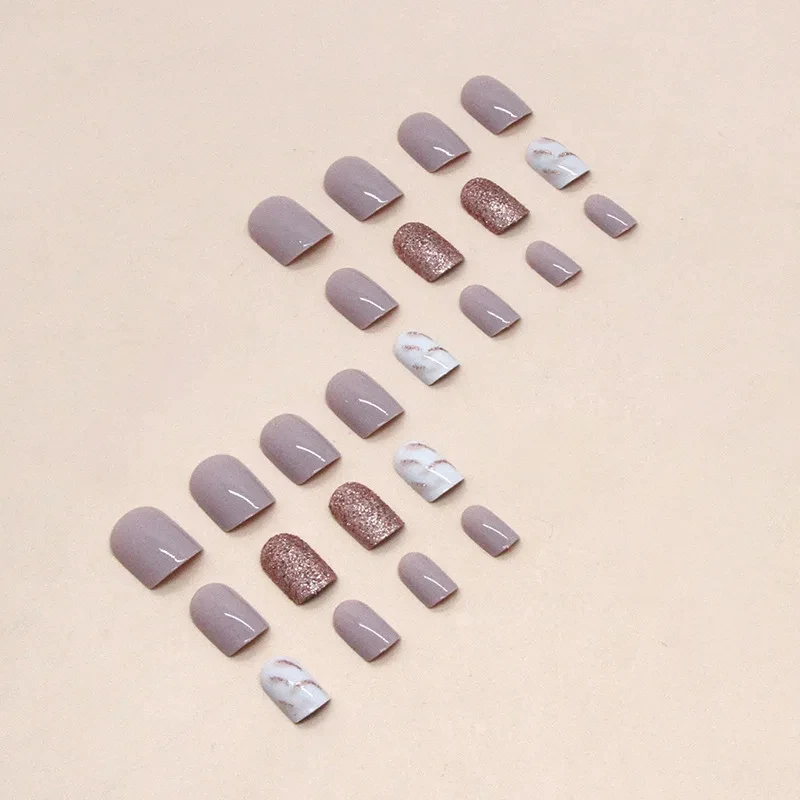 24 uñas cortas francesas con brillo y glitter, incluye 1 gel jelly y 1 lima de uñas 4