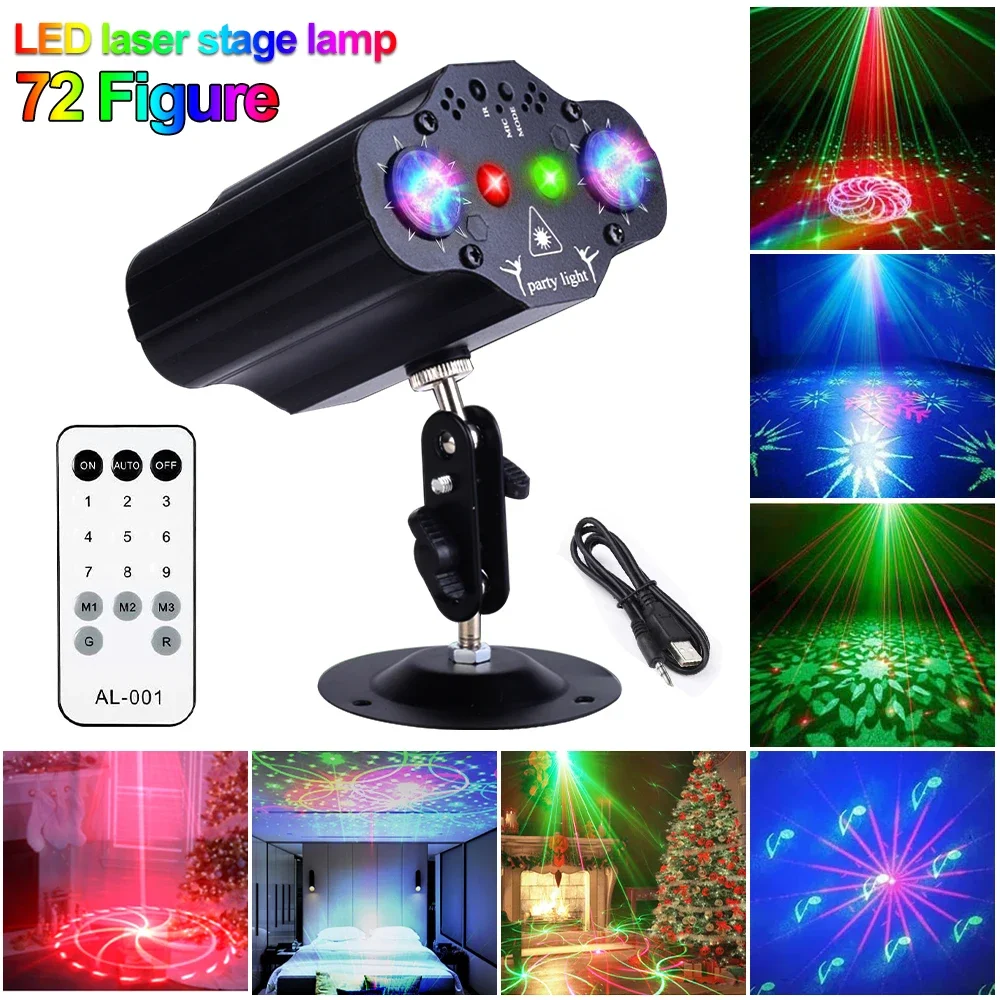 

72 Patterns RGB Disco DJ Beam Laser Line Projector Voice/Remote Control Strobe Stage Effect Light Xmas Party Holiday Dance Lamp