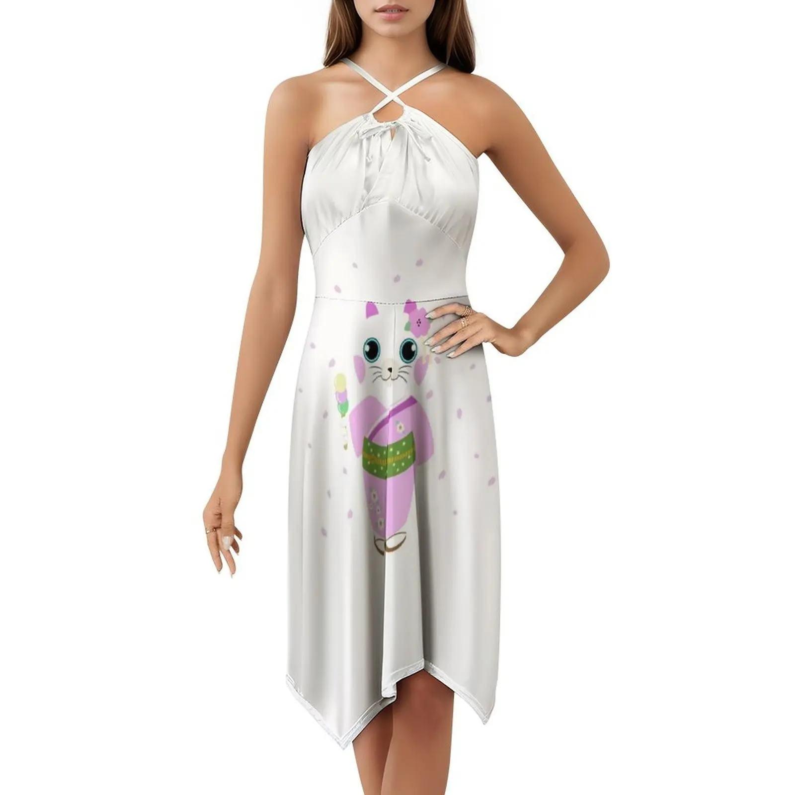 Kimono Cat Vintage Bohemian Dress Puff Sleeve Or Sleeveless Options For Women Dress Kimono Cat Pastel Pink Japan Asia Evening