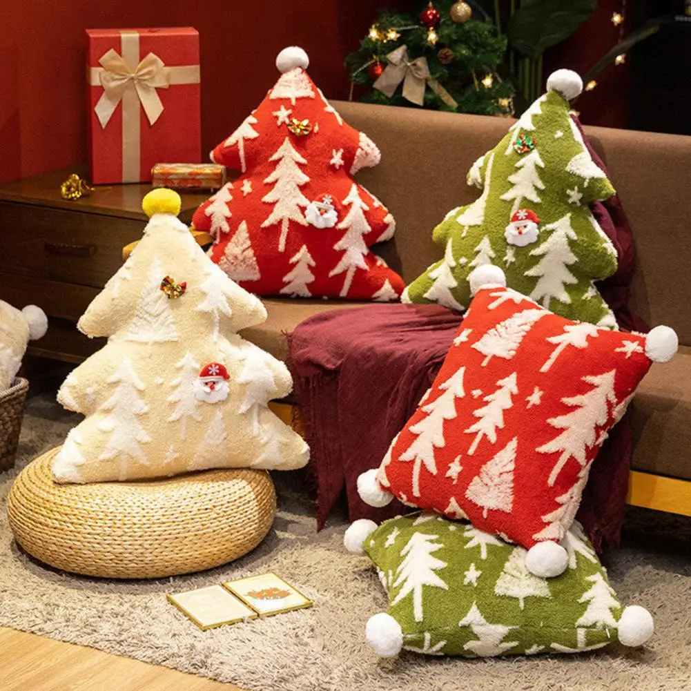 Holiday Home Decoration Plush Christmas Tree Pillow Festive Christmas Tree Plush Pillow Stuffed Throw for Holiday