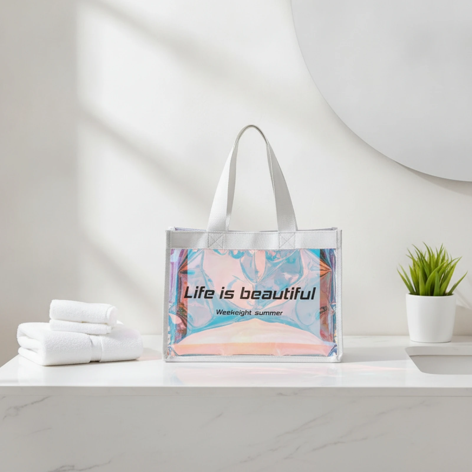 Clear Beach Tote Spacious Transparent Beach Bag Clear Tote Bag Portable Waterproof for Travel