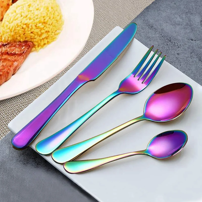 Flatware Set 5 Piece, Stainless Steel With Titanium Colorful Plated, Multicolor Flatware Set, Silverware, Rainbow Color Cutlery