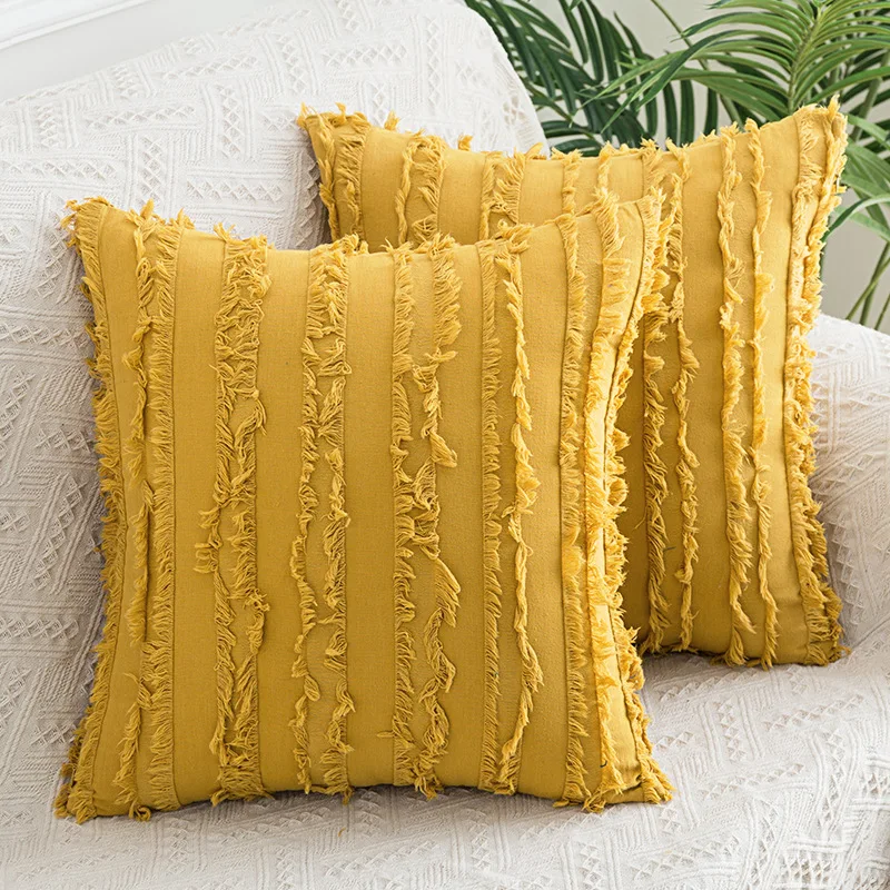 

cx modern simple cotton and linen creative throw pillow Nordic vacation style cut flower fringed waist pillow