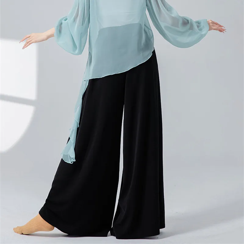 Damska spódnica do tańca, spodnie, strój sceniczny, klasyczny, nowoczesny, narodowy, dla tancerki, do ćwiczeń, kuloty, szerokie nogawki, zwiewny, Hanfu, ludowy, na pokaz ciała.