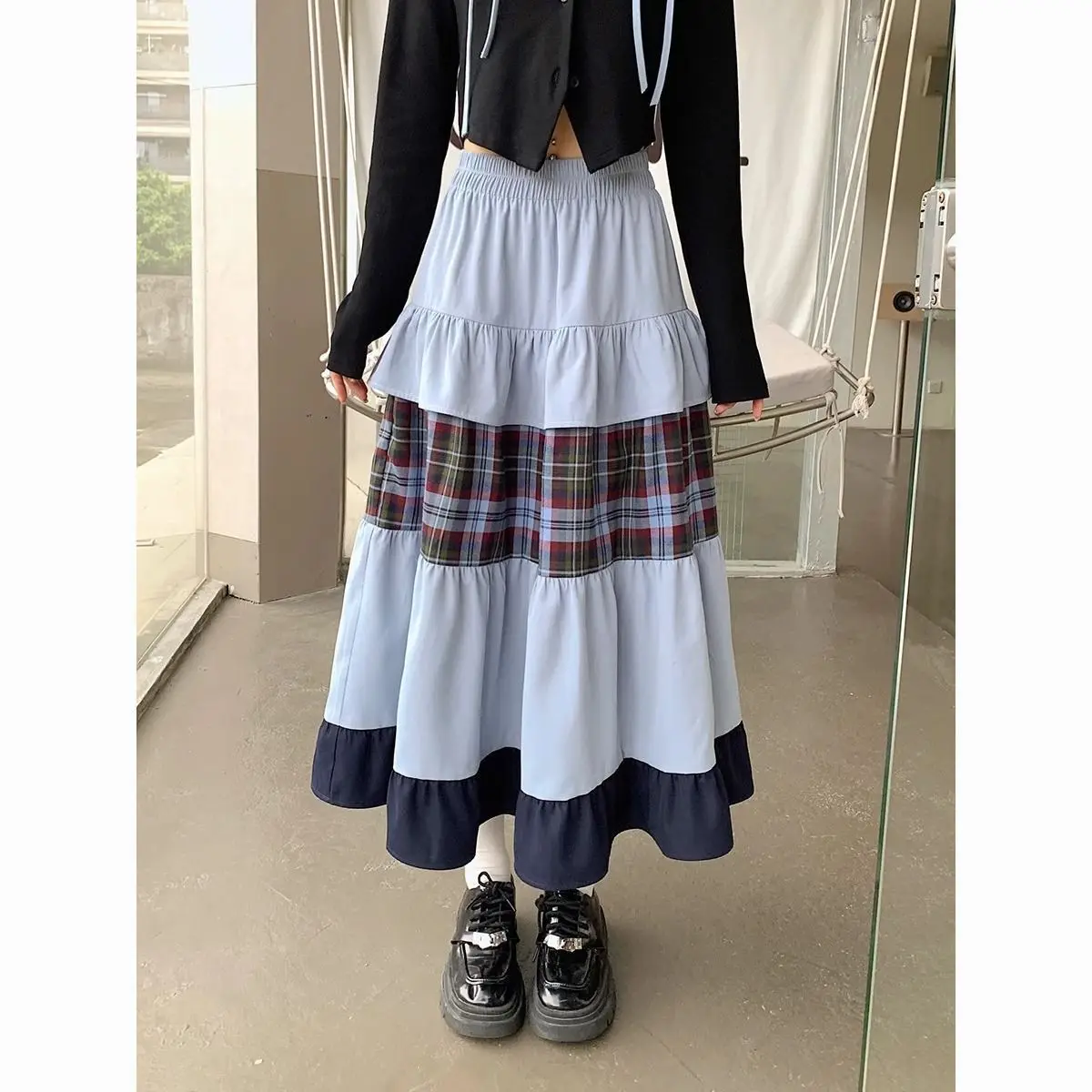 Wedbleser 2025 Autumn Winter New Retro Plaid Patchwork Skirt Female Original Heavy-duty Multi-layer A-line Large Swing Skirts