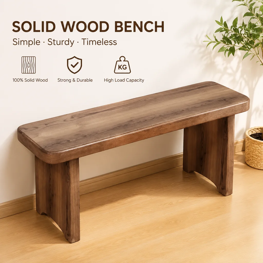 Extra-Wide Solid Wood Shoe Bench – Sturdy Entryway Stool with Mortise Joint Construction, Heavy-Duty Seating