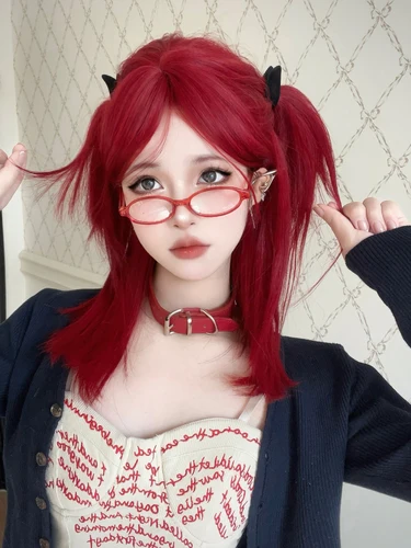 Imagen 2 del producto Pelucas sintéticas de hechicera de Color rojo escarlata de 18 pulgadas, peluca de pelo liso Natural medio de parte media para mujeres, Cosplay resistente al calor