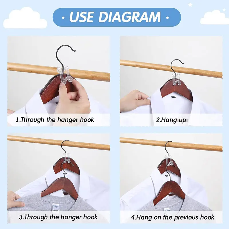 10/20Pcs Clothes Hanger Connector Hooks Hanger Extender Clips Hanger Extenders for Closet Space Saving Hangers Accessories