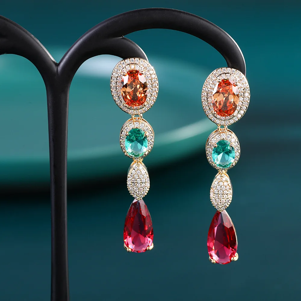 

Bilincolor Colorful Inlaid Zircon Water Drop Earrings for Women