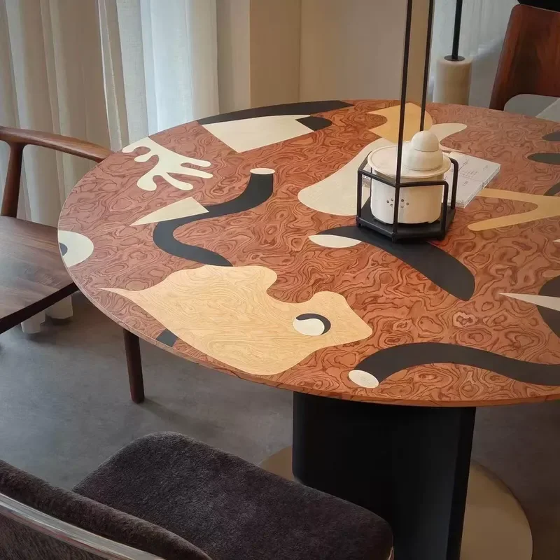 Modern Round Solid Wood Dining Table Painted Creative Coffee Table for Home and Bed and Breakfast Artistic Design Sense