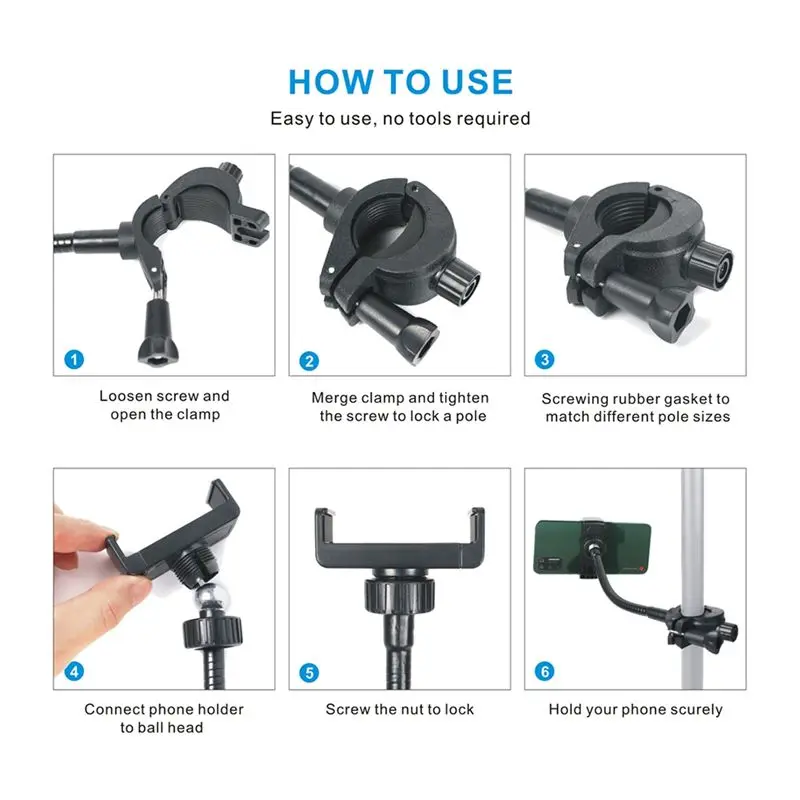 B92B-Microphone Stand Phone Holder Flexible Microphone Phone Holder Stand Adjustable Mic Stand Holders For All Smartphones