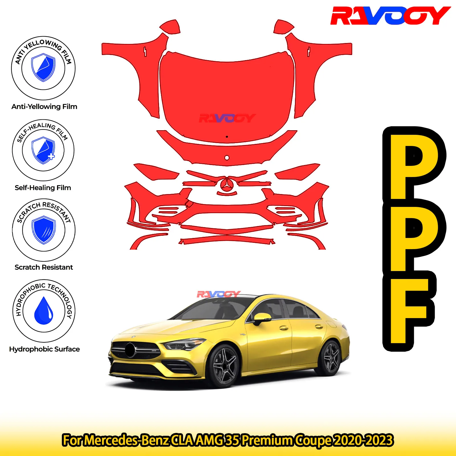 

Для Mercedes-Benz CLA AMG 35 Premium Coupe 2020-2023, глянцевая матовая черная предварительно вырезанная передняя пленка PPF, комплект защиты от краски