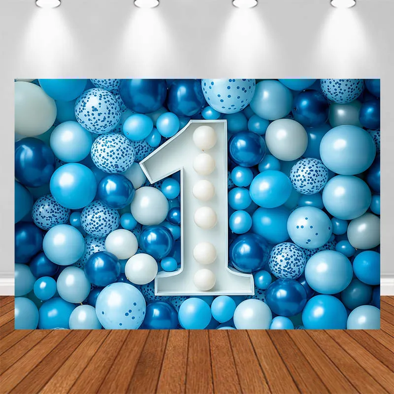 

LS Photography Background 1st Birthday Party Number 1 Sign Blue Balloon Decor Baby Shower Kids Portrait Photo Backdrop Studio