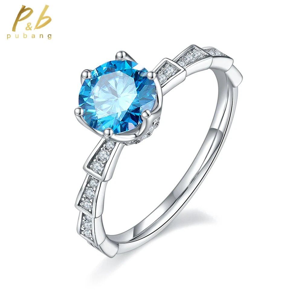 

PuBang Blue GRA D Moissanite Diamond Ring Fine Jewelry Real 925 Sterling Silver for Women Anniversary Wedding Gift Free Shipping